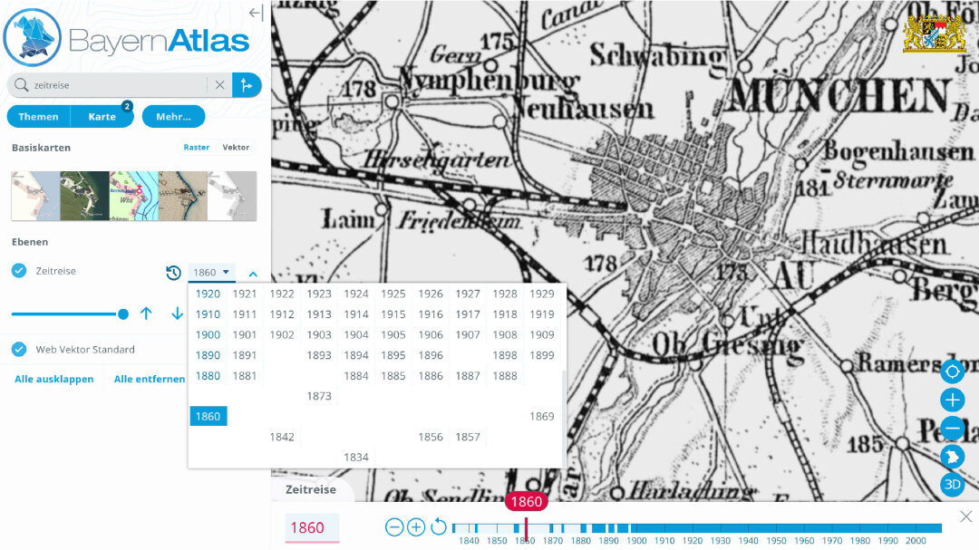BayernAtlas Hilfe Zeitreise
